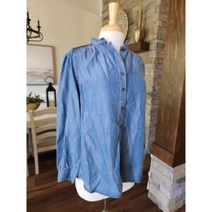 Matilda‎ Jane Good Hart GH Lyles Shirt Blue Denim Chambray LS Button Up Shirt M